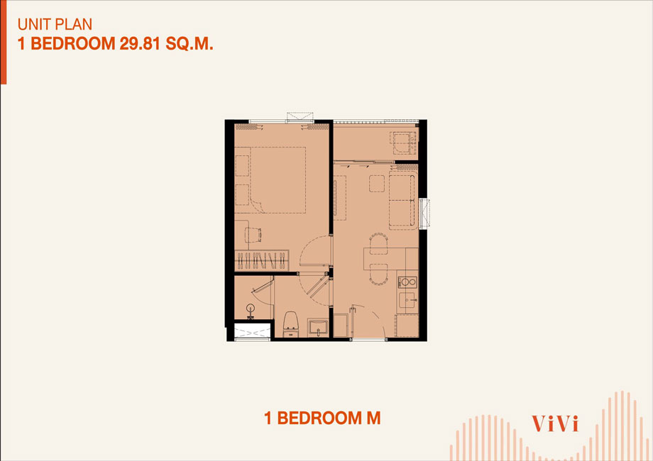 Планировка 1 bedroom M The Title Vivi