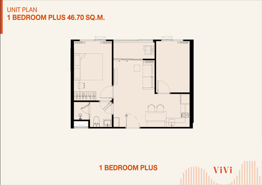 Планировка 1 bedroom P The Title Vivi
